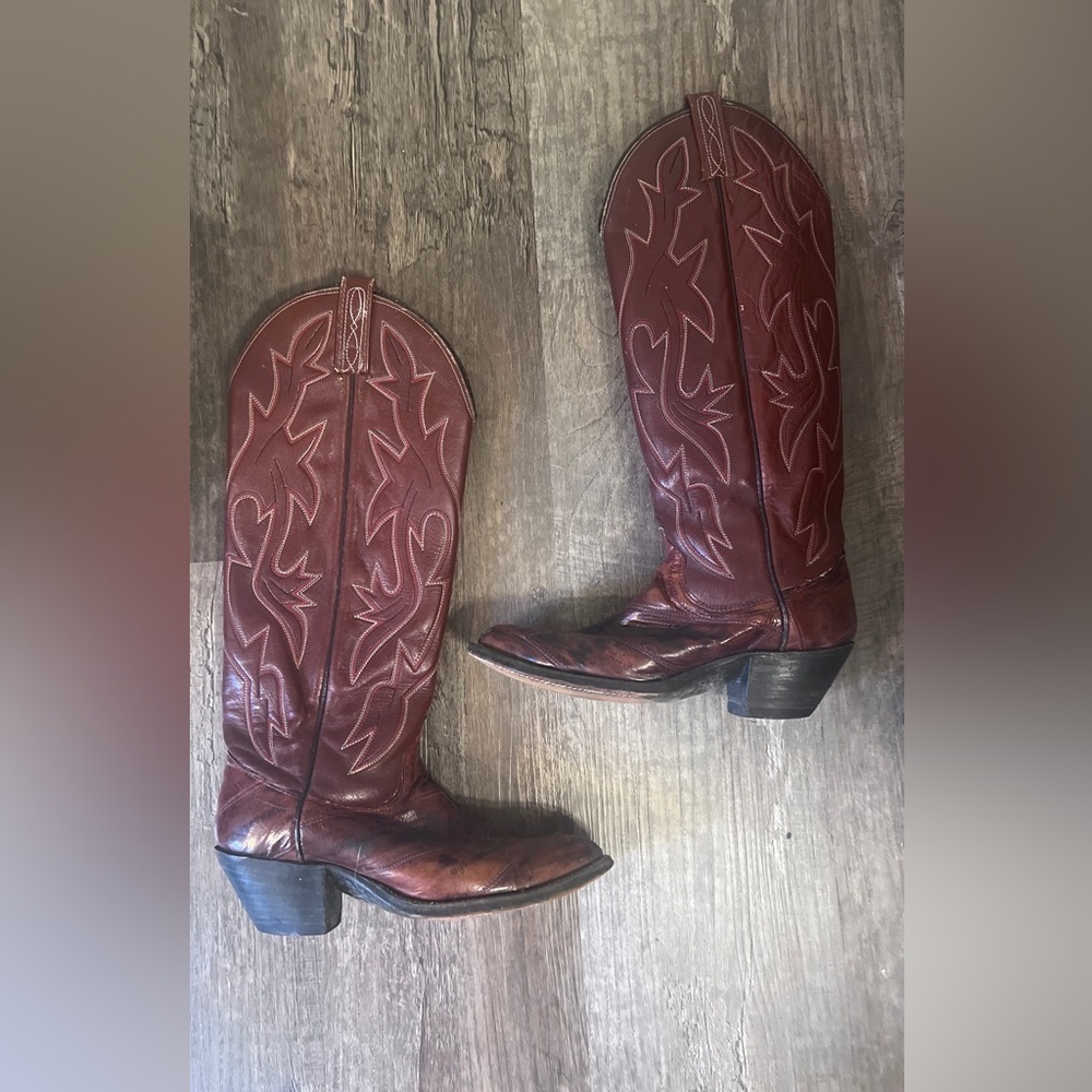 Vtg Dan Post 4219 boots Women's 5C Cowhide and Exotic Leather Cognac